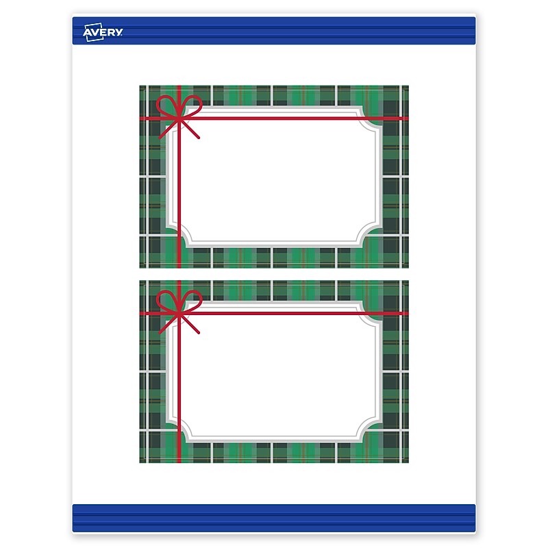 Avery Silver-Green Plaid Matte Blank Card, White, 20/Pack (S00-FJ5) image 1