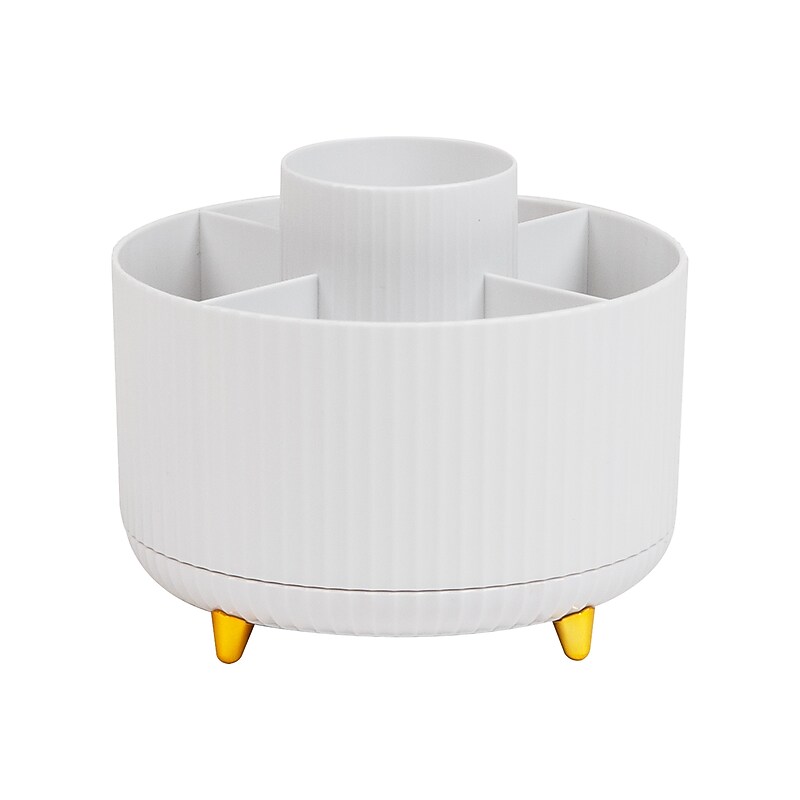 Mind Reader 5-Compartment Rotating Plastic Pen Holder, White (SPINPEN-WHT) image 1