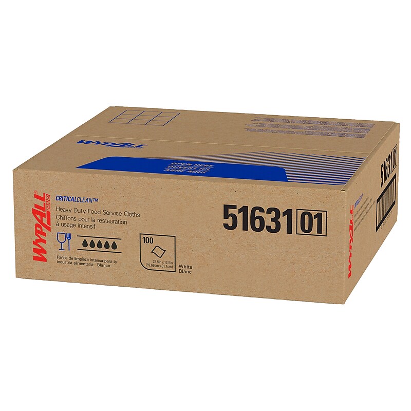 WypAll CriticalClean Foodservice Cloths, 12.5" x 23.5", White, 100 Sheets/Box (51631) image 1