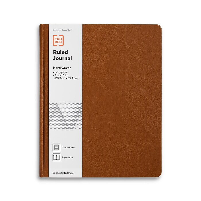 TRU RED™ 8” x 10” Large Hard Cover Narrow Ruled Journal, Cognac