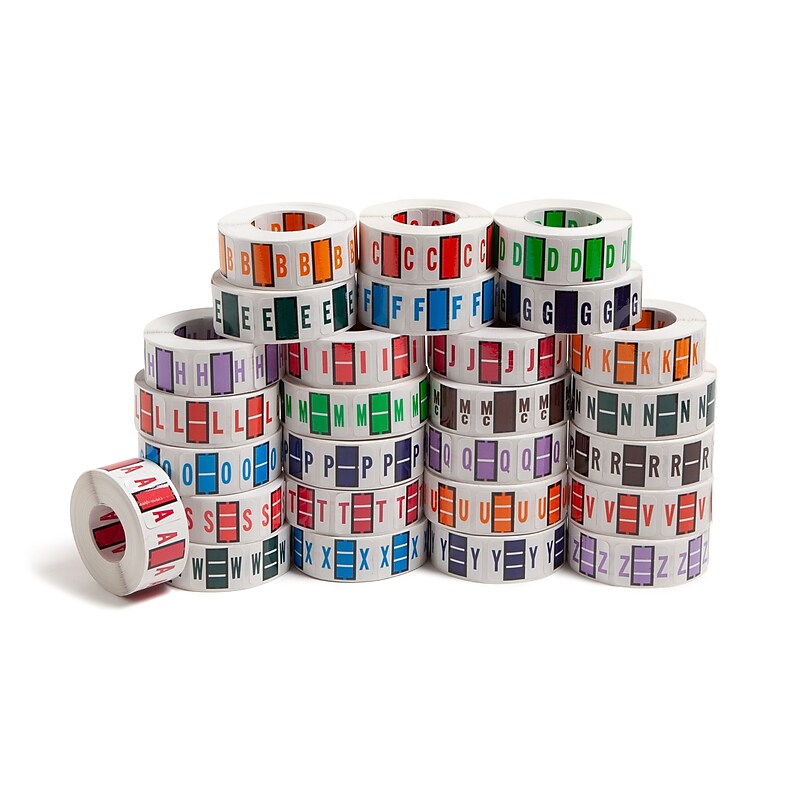 Smead BCCR Bar Style Color-Coded File Folder Labels, 1" x 1.25", Assorted Colors, 500/Rolls, 26 Rolls/Box (67070) image 1