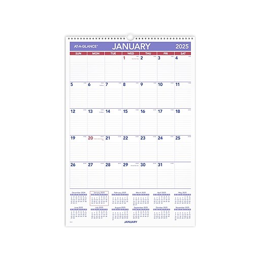 2025 ATAGLANCE 15.5" x 22.75" Monthly Wall Calendar, White/Purple