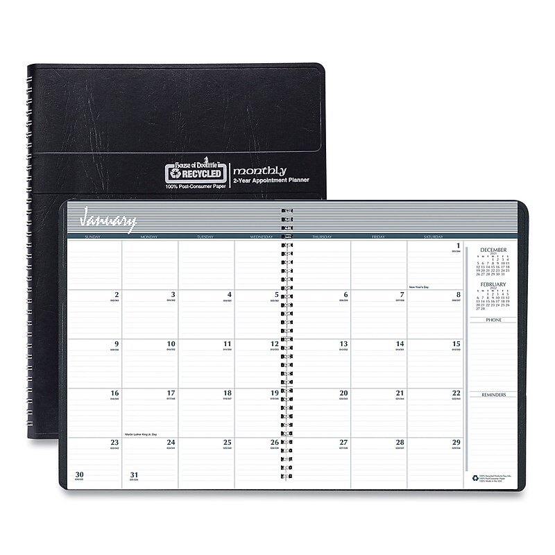 2026-2027 House of Doolittle 8.5" x 11" Monthly Planner, Faux Leather Cover, Black (HOD262002) image 1