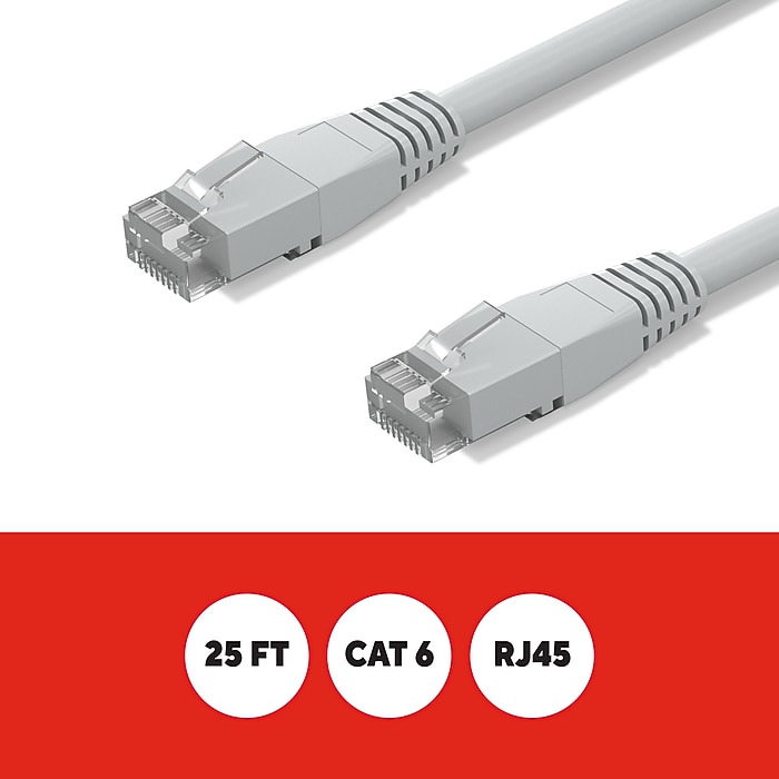 Staples TECH 25 ft. Cat-6 Ethernet Cable, Male to Male, Gray