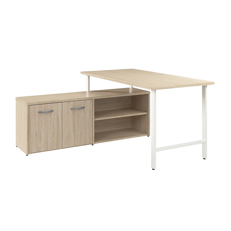 Bush Business Furniture Hustle 60"W Computer Desk and Low Storage Cabinet with Doors and Shelves, Natural Elm (HUS011NE) image 1