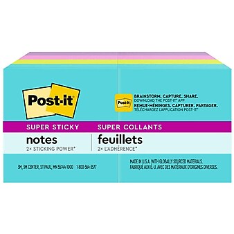 Post-it Super Sticky Notes, 1 7/8" x 1 7/8", Supernova Neons, 90 Sheets/Pad, 8 Pads/Pack (622-8SSMIA)