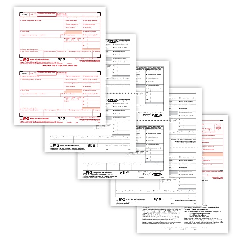 ComplyRight 2024 W-2 Tax Form Tax Form Set with Envelopes, 6-Part, 2-Up, 50/Pack (95216E) image 1