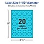 Avery Printable Circle Multipurpose Labels, 1.5" Dia., Bright Blue, 800/Pack (94506)~#|#~E554FDF5-8ABE-4E22-AA9B061B0C655E9E_sc7