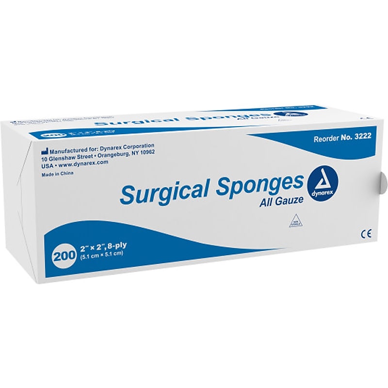Dynarex 2" 8-Ply Surgical Sponge, 200/Pack, 25 Packs/Carton (3222) image 1