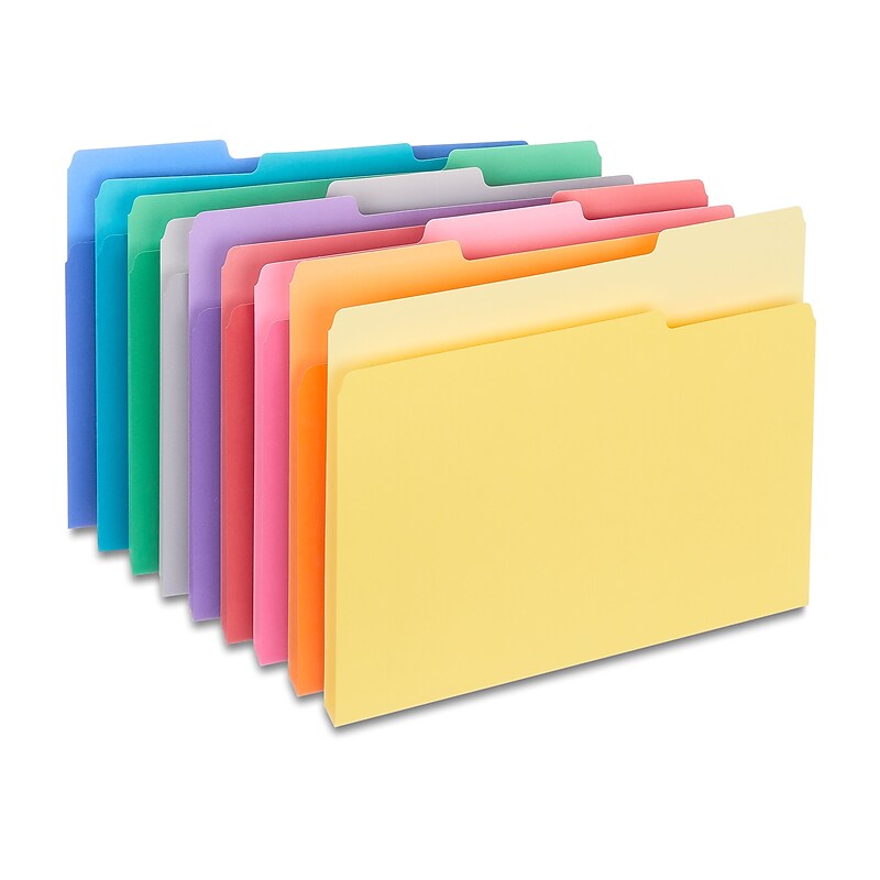 Staples File Folders,1/3-Cut Tab, Letter Size, Assorted Colors, 250/Box (ST502678-CC) image 1