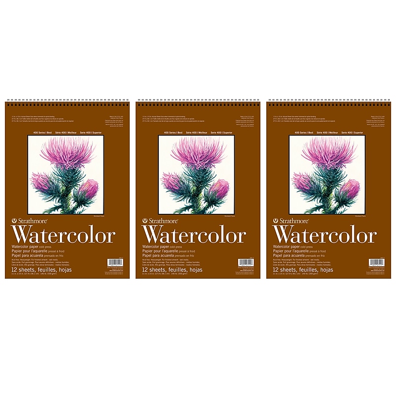Strathmore 400 Series 11" x 15" Wire Bound Watercolor Sketch Pad, 12 Sheets/Pad, 3/Bundle (STTP440203-3) image 1