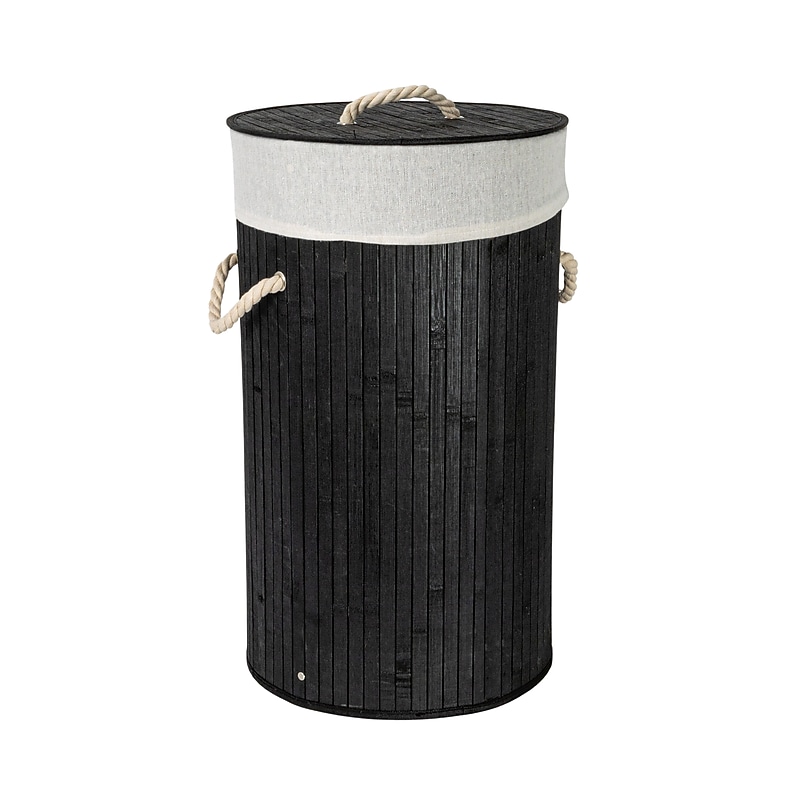 Household Essentials 15-Gallon 1-Section Hamper with Lid, Bamboo, Black (HE1219) image 1