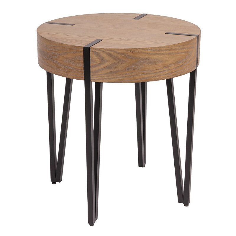 Storied Home Astoria Wooden Round End Table, Natural/Black (EC1426) image 1