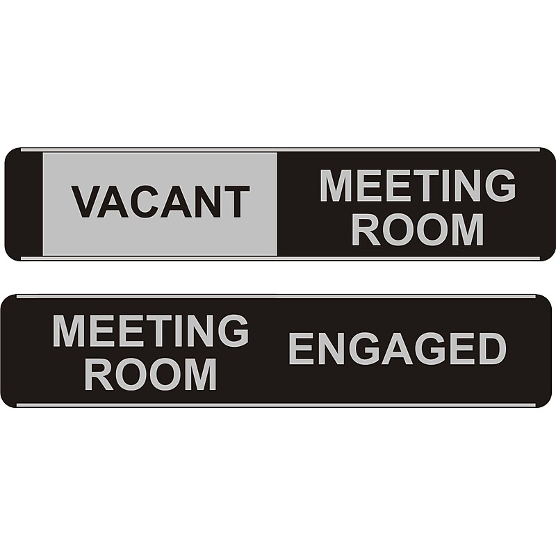 Seco Adhesive Meeting Room Vacant/Engaged Sliding Indoor Sign, 10" x 2", Black/Gray (BA101) image 1