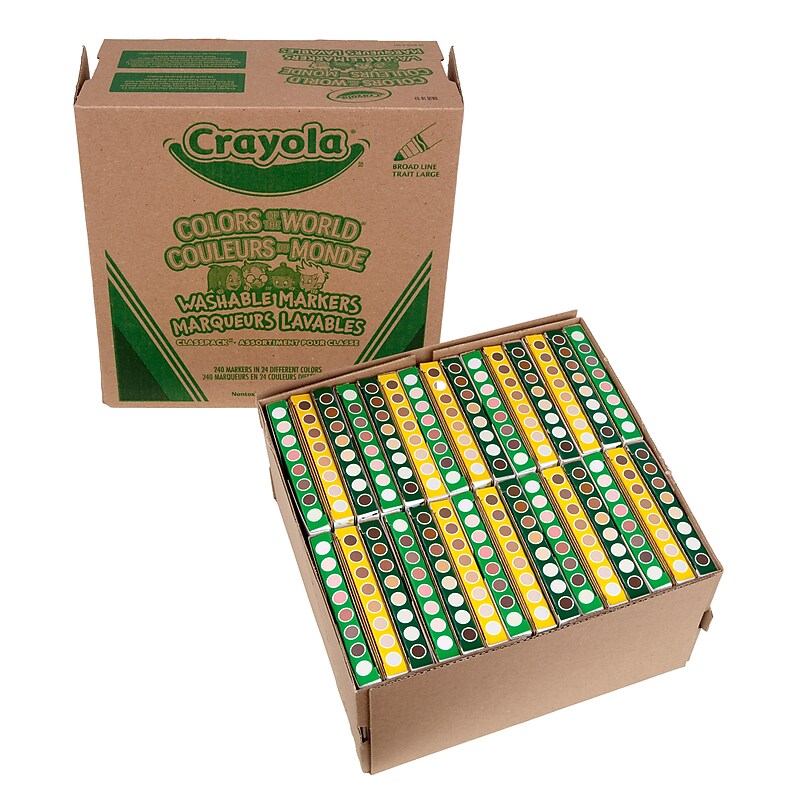 Crayola Colors of the World Washable Kids Marker, Broad, Assorted Colors, 24/Pack, 10 Packs/Carton (588228) image 1
