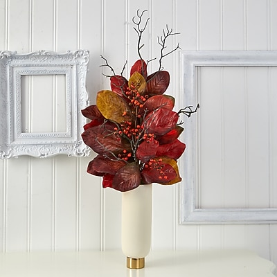 Nearly Natural 38" Autumn Magnolia Leaf with Berries Artificial Plant - Thumbnail 3