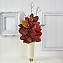 Nearly Natural 38" Autumn Magnolia Leaf with Berries Artificial Plant in Cream Planter with Gold Base (P1544)~#|#~E585BE97-B18E-495A-9905A8DB039732EA_sc7