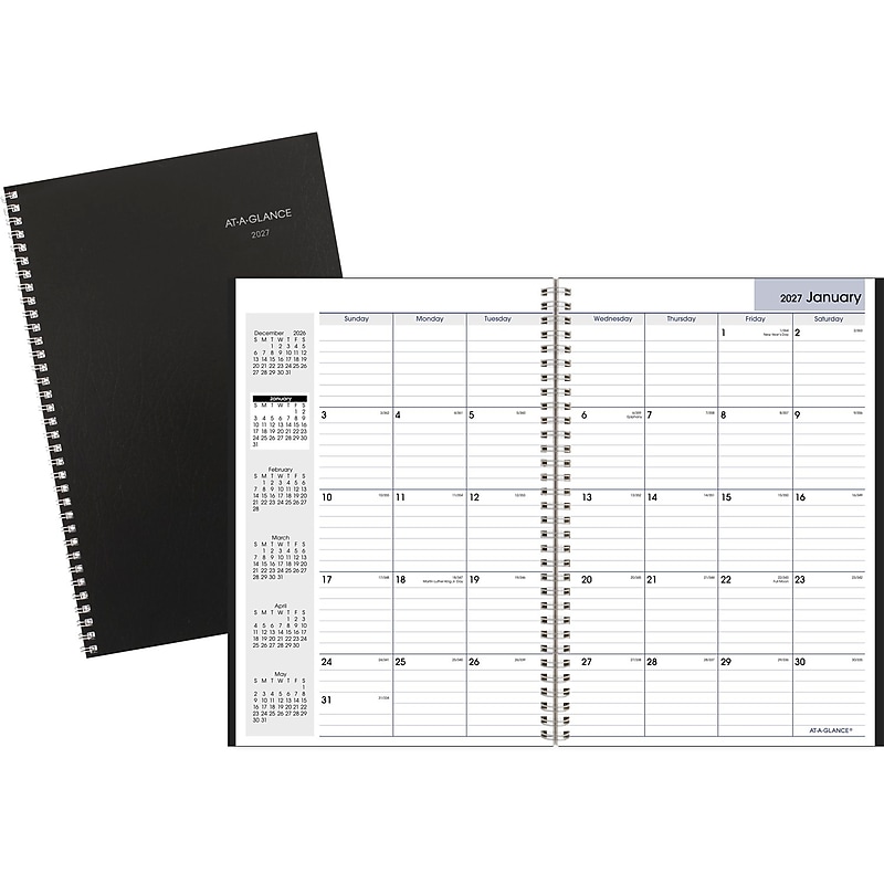 2027 AT-A-GLANCE DayMinder 8" x 12" Monthly Planner, Faux Leather Cover, Black (SK2-00-27) image 1