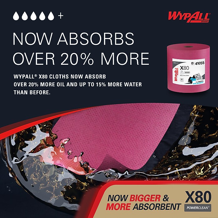WypAll PowerClean X80 Cloth Cleaning Wipers, 12.4