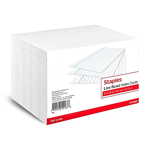 Staples 4 x 6 Index Cards, Lined, White, 500/Pack (TR50989)