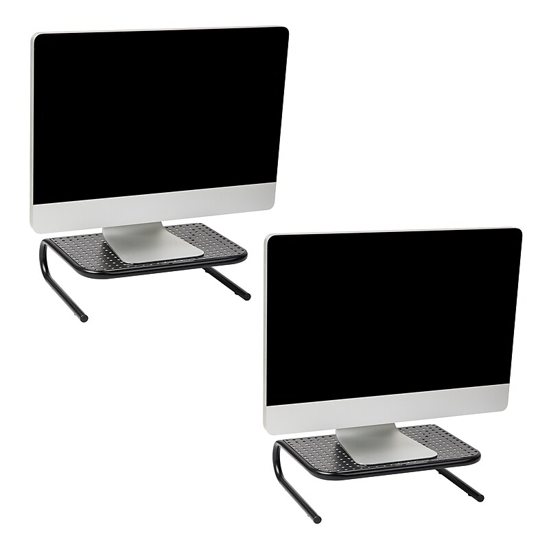 Mind Reader Ventilated Monitor Stand, Holds up to 44 lbs., Metal, Black, 2/Pack (2METMONST-BLK) image 1