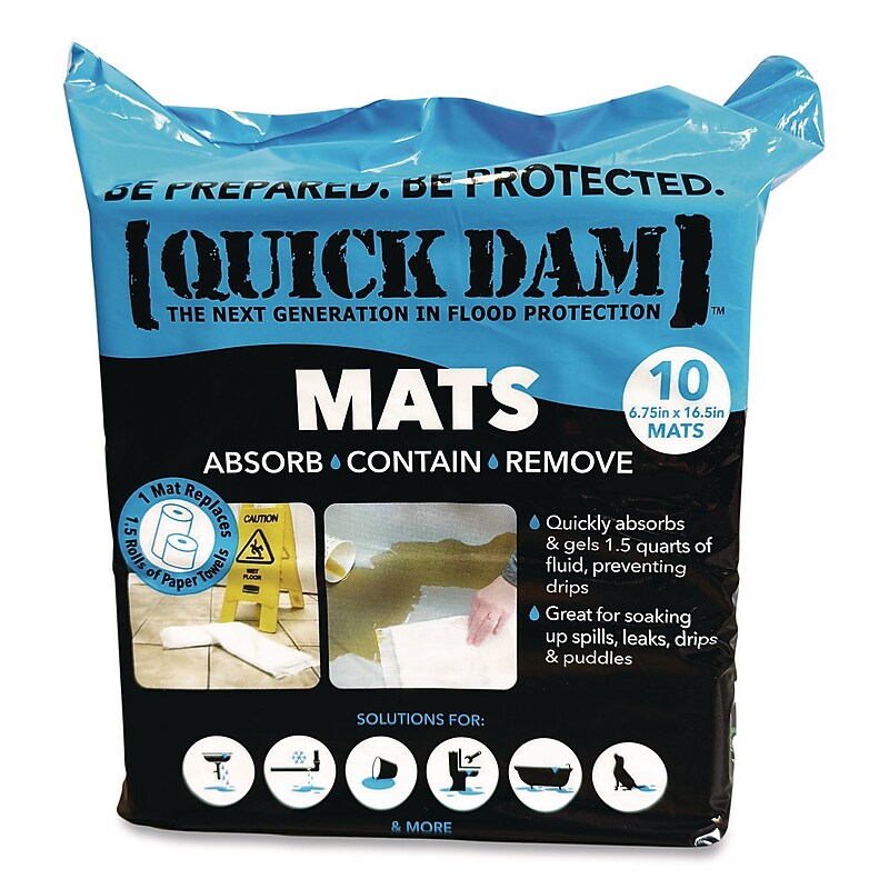 Quick Dam Water Sorbent Pads, 7", Up to 0.38 Gallons, 10/Pack (WUM-10) image 1