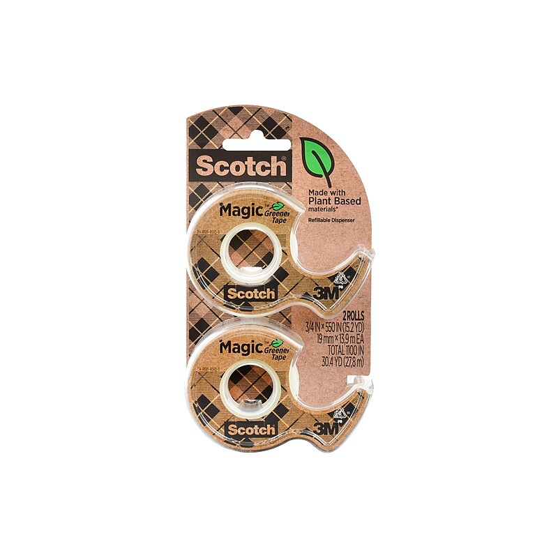 Scotch Magic Greener Invisible Clear Tape Refill, 0.75" x 15.2 yds., 1" Core, Clear, 2 Rolls/Pack (123DM-2) image 1