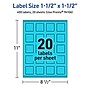 Avery Laser/Inkjet Multipurpose Square Labels, 1.5" x 1.5", Bright Blue, 400/Pack (94106)~#|#~E5BBF6DB-EB16-4602-8C5AD4B740EF5562_sc7