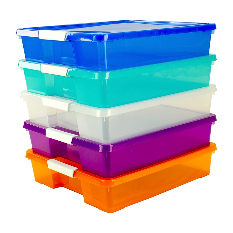 Storex Stack & Store Polypropylene Box Craft Organizer, 15" x 13" x 3", Assorted Colors, 5-Pack (STX63202U05C) image 1