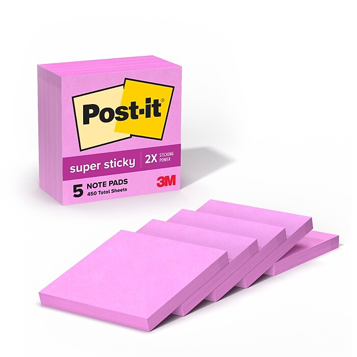 Post-it Super Sticky Notes, 3x3, 5 Pads
