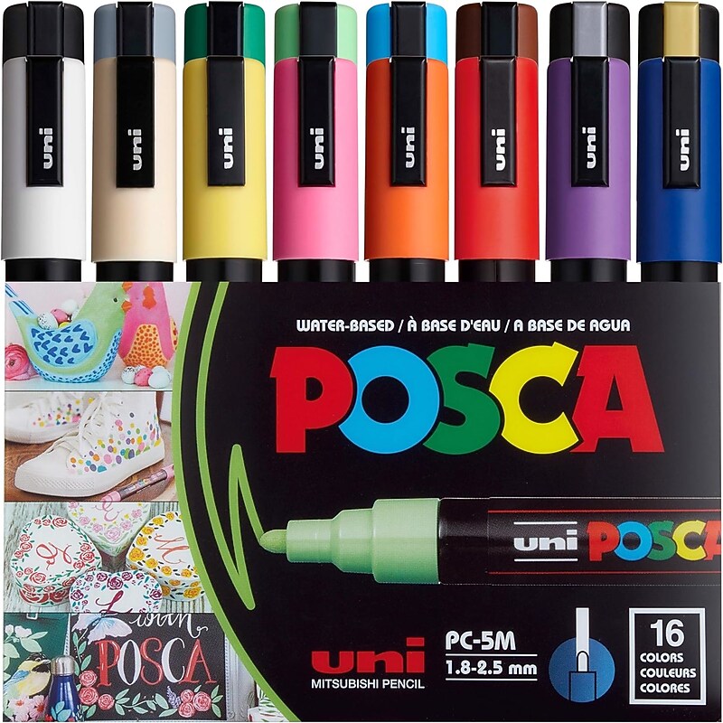 Uni POSCA Permanent Specialty Marker, Medium Bullet Tip, Assorted Colors, 16/Pack (PC5M16C) image 1
