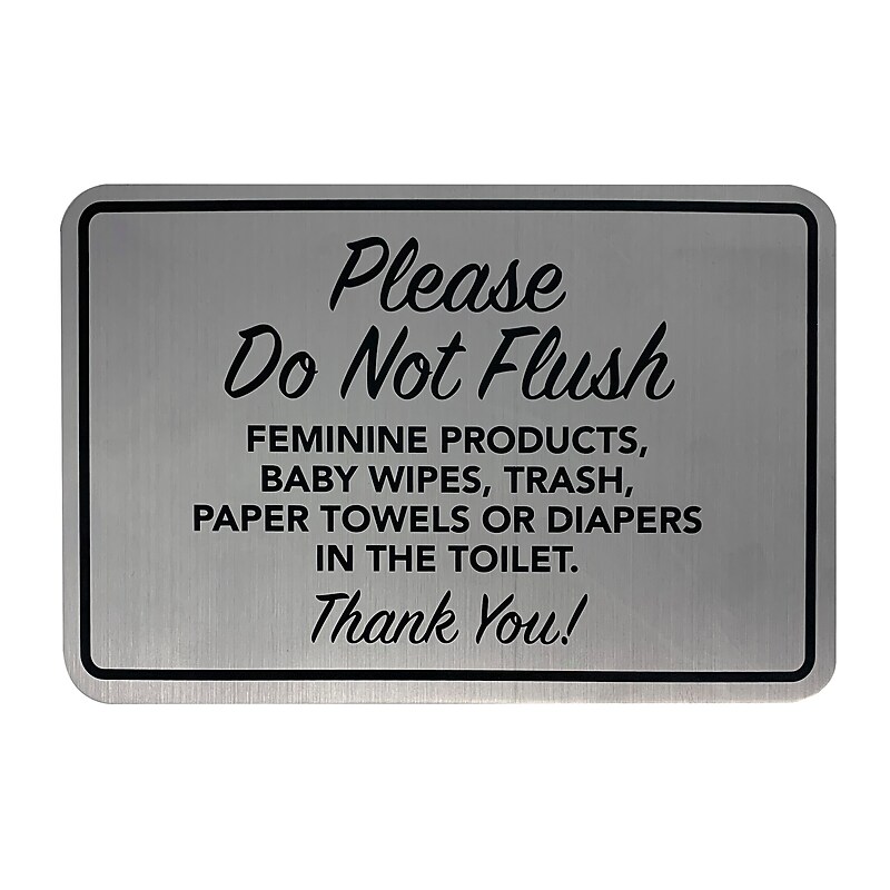 Cosco Please Do Not Flush… Indoor Brushed Metal Sign, 6" x 4", Silver (098582) image 1