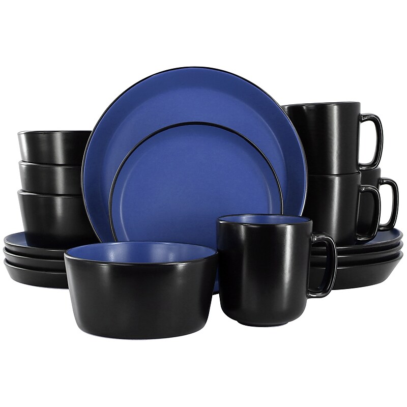 Elama Bacarra Stoneware Dinnerware Set, Black/Blue, 16 Piece image 1