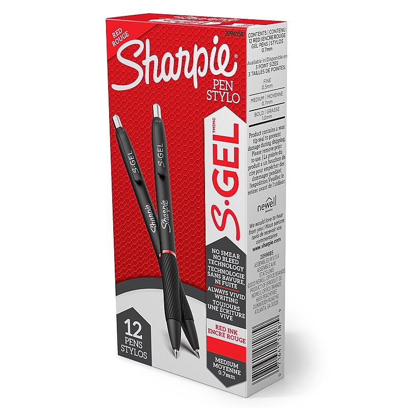 Sharpie S-Gel Retractable Gel Pen, Medium Point, Red Ink, Dozen (2096158) image 1