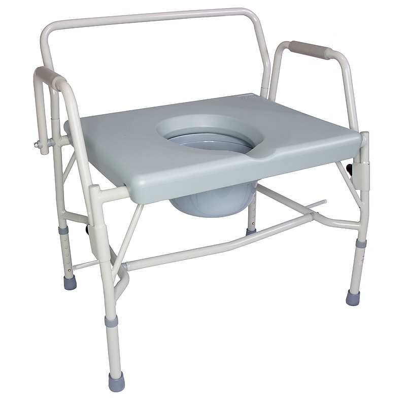 DMI Heavy Duty Bariatric Bedside Commode, Drop-Arm, Back Bar, Steel Frame, Grey (802-1204-0300) image 1