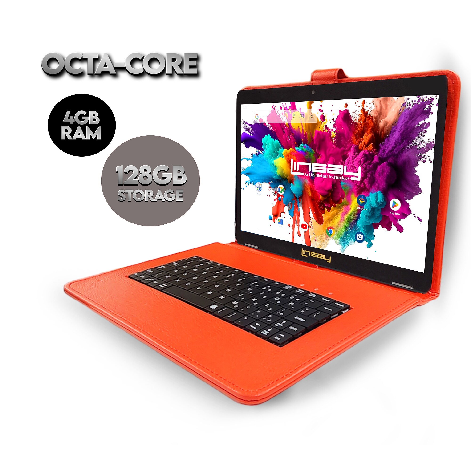 Linsay Octa Core 10.1″ Tablet, 128GB Storage, Android 15, Bundled with Red Style Keyboard and Stylus Pen (F10IPGKEYRED) Sansujyuku sansujyuku.com