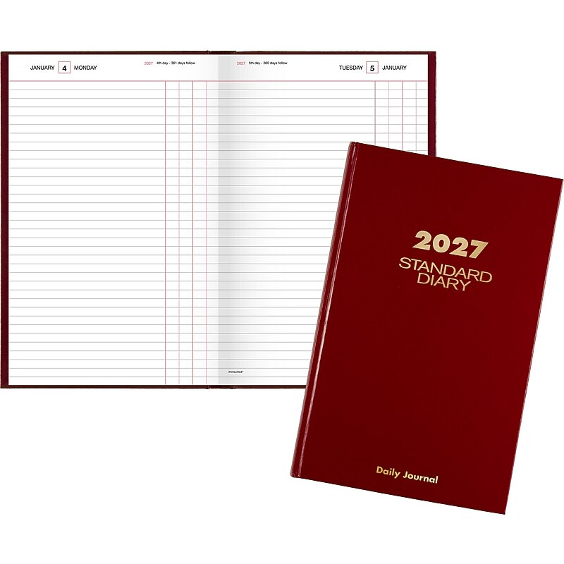 2027 AT-A-GLANCE Hardcover Diary, 7.75" x 12", Ruled, Red (SD377-13-27) image 1