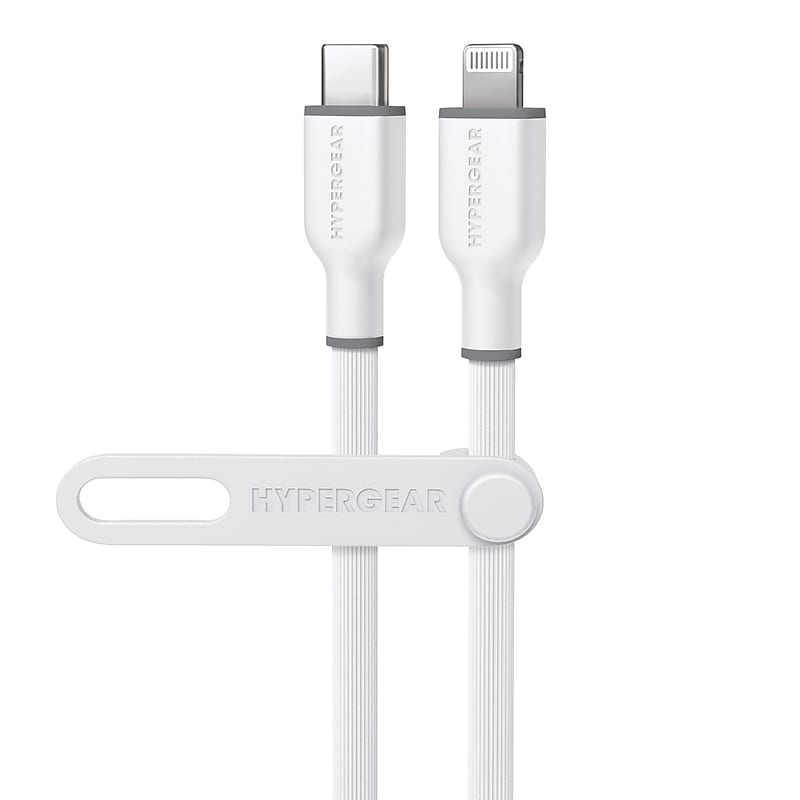 HyperGear Flexi Pro USB-C to Lightning Soft-Touch Silicone Fast Charge and Sync Cable, 10 ft., White (16007) image 1