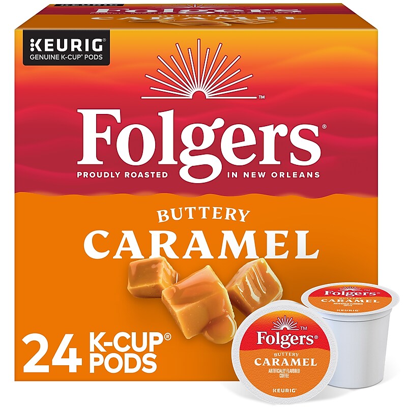 Folgers Buttery Caramel Coffee, Medium Roast, 0.31 oz. Keurig® K-Cup® Pods, 24/Box (6680) image 1