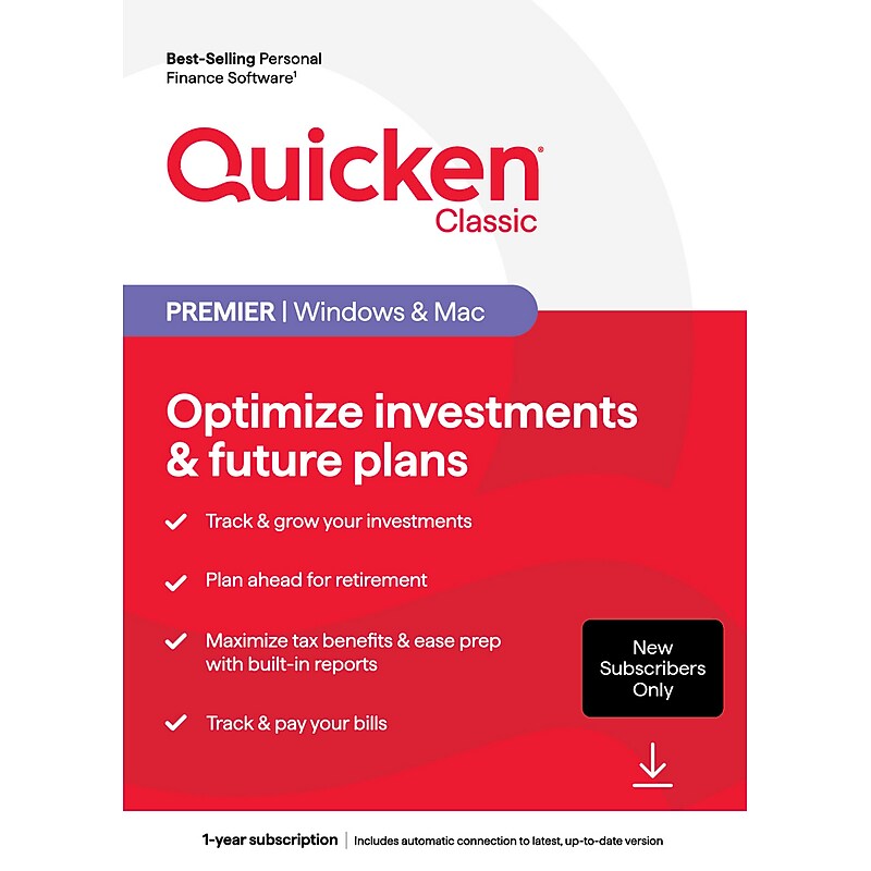 Quicken Classic Premier for New Subscribers Only, 1 User, Windows/Mac/Android/iOS, Download (170477) image 1