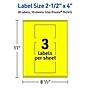 Avery Rectangle Laser/Inkjet Multipurpose Labels, 2.5" x 4", Neon Yellow (30/Pack)~#|#~E633CB45-DD43-4547-92924BF3715863D1_sc7