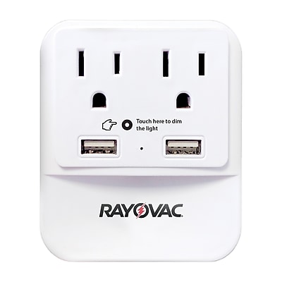 RAYOVAC 2-Outlet 2-USB Port Surge Protector & Splitter Wall Tap with Phone & Night-Light, 300-Joules, White (SS-Q202) Sansujyuku sansujyuku.com
