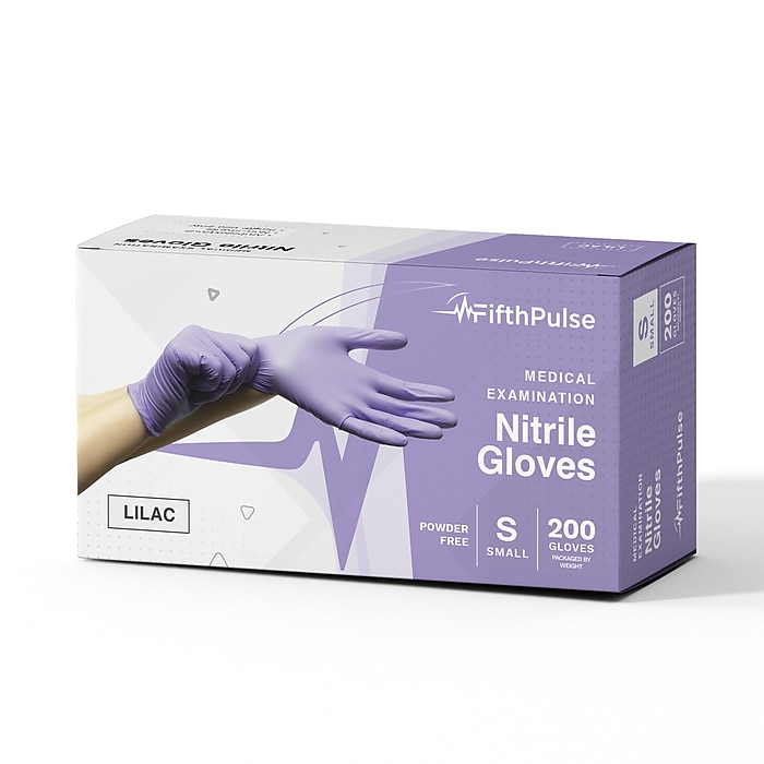 FifthPulse Powder Free Nitrile Gloves, Latex Free, Small, Lilac