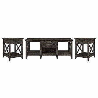 Bush Furniture Key West Coffee Table with 2 End Tables, Dark Gray Hickory (KWS023GH)
