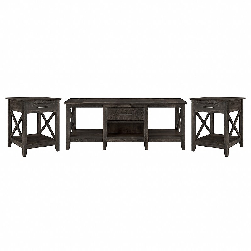 Bush Furniture Key West Coffee Table with 2 End Tables, Dark Gray Hickory (KWS023GH) image 1