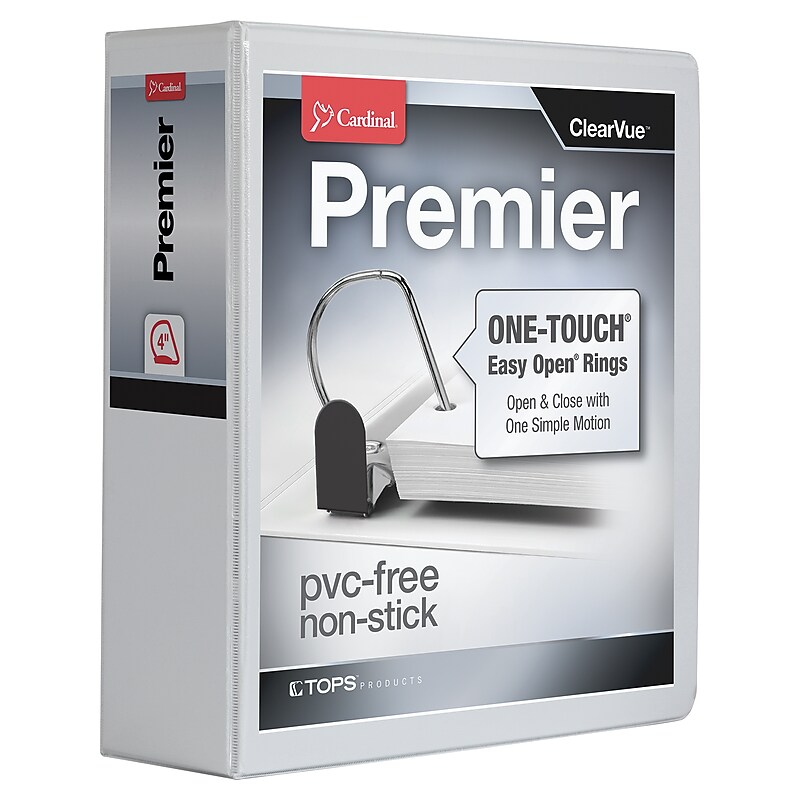 Cardinal Premier Heavy Duty 4" 3-Ring View Binders, D-Ring, White (10340CB) image 1