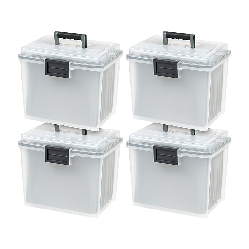 Iris WeatherPro Plastic File Box with Latching Lid, Letter/Legal Size, Clear, 4/Pack (110350) image 1