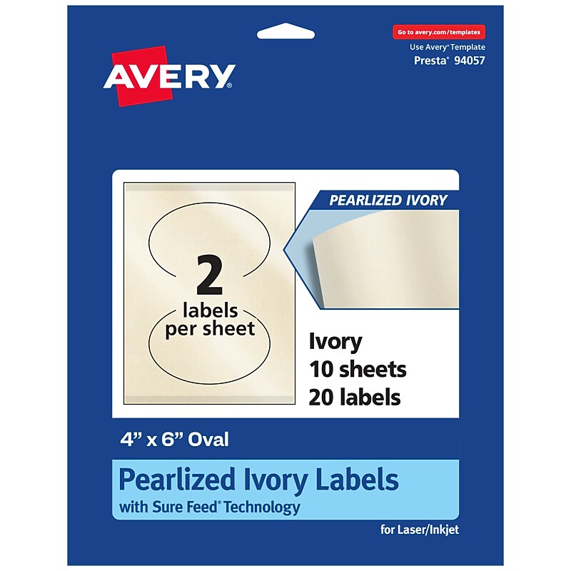 Avery Pearlized Ivory Oval Multipurpose Labels, 4" x 6", Ivory, 20/Pack (94057) image 1