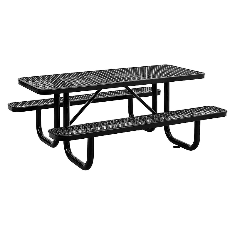 Global Industrial 6' Rectangular Outdoor Steel Picnic Table, Expanded Metal, Black (277152BK) image 1