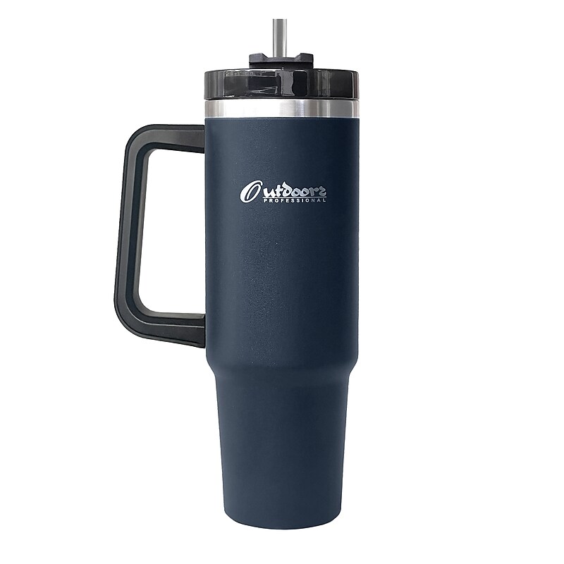 Outdoors Professional Stainless Steel Double-Walled  Tumbler with Straw, 40 oz., Navy Blue (OUTD9058) image 1